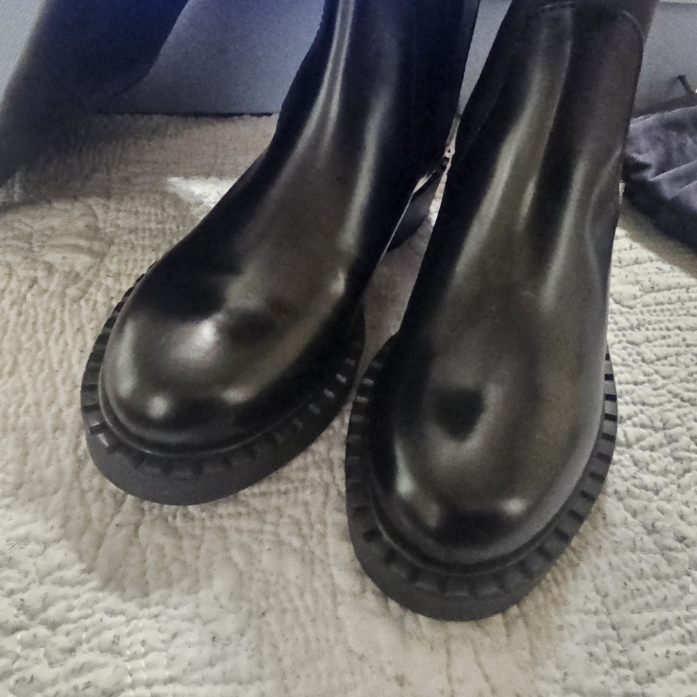 Prada Stretch Leather Tall Black Boots Size 37 - Picture 14 of 16